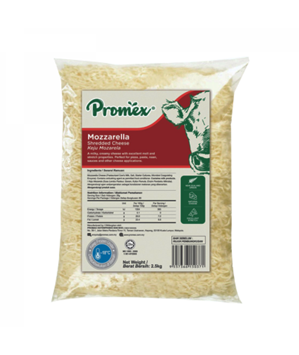 PROMEX MOZZARELLA SHREDDED AUST CHEESE 2.5KG