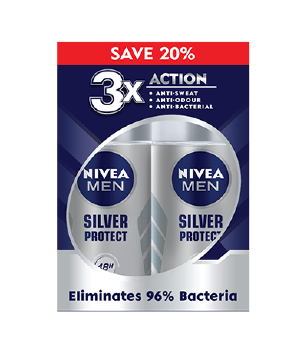 NIVEA MEN DEODORANT ROLL ON SILVER PROTECT 2X50ML