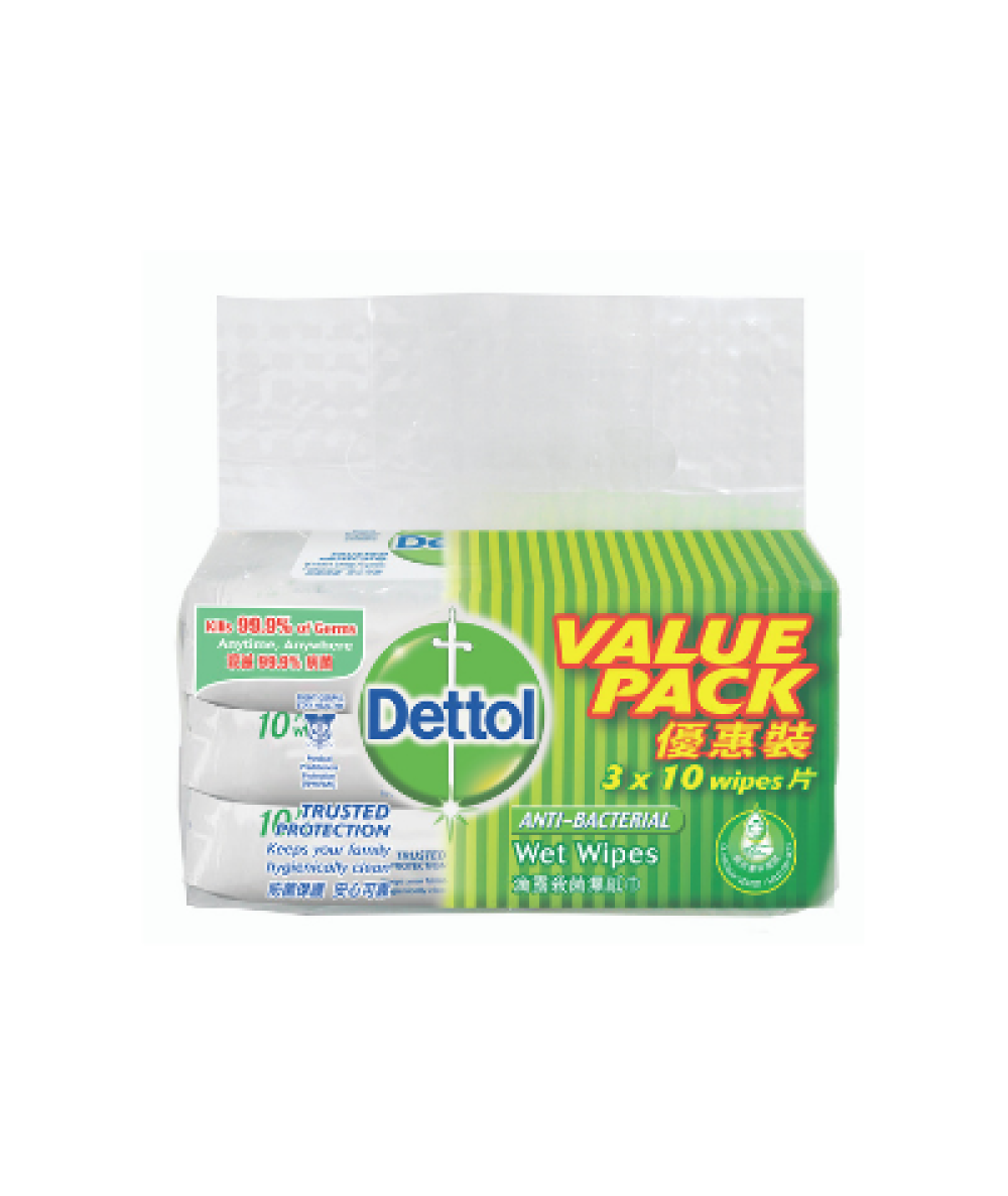 DETTOL ANTIBAC WET WIPES VALUE PACK 10'S*3