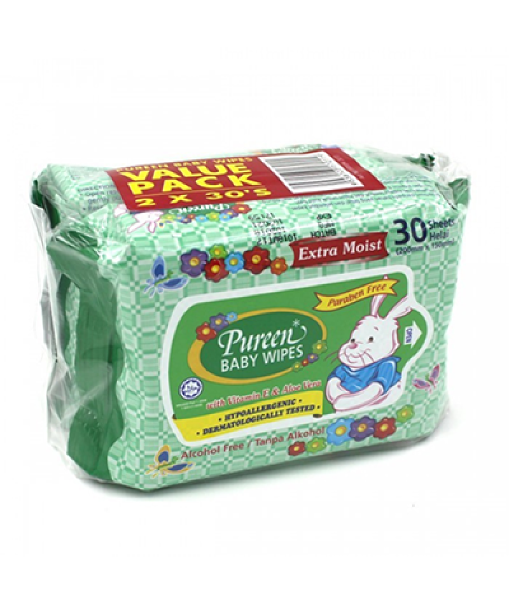 PUREEN BABY WIPES GREEN 30'S*2
