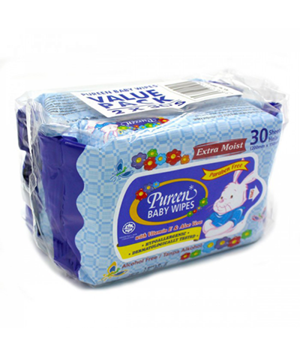 PUREEN BABY WIPES BLUE 30S*2