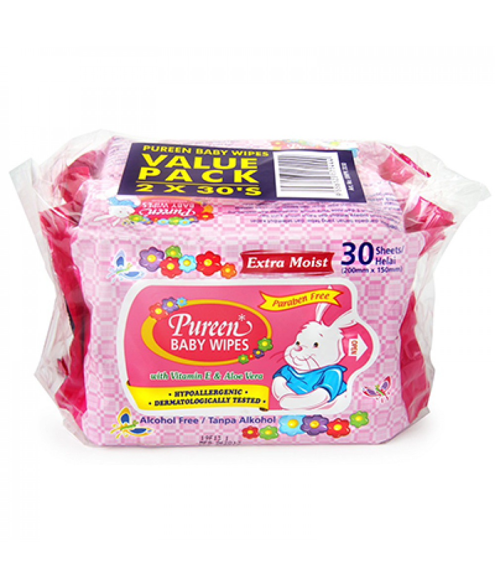 PUREEN BABY WIPES PINK 30'S*2