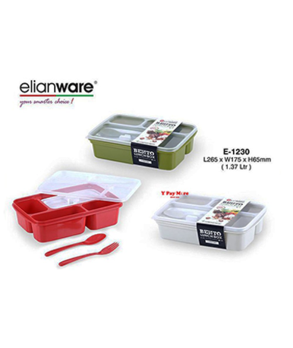 ELIANWARE LUNCH BOX W/FORK & SPOON 1.37L -E-1230
